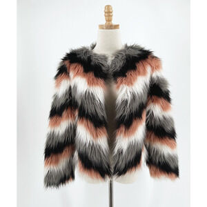 Lanshifei Faux Fur Jacket Medium Multicolor Fuzzy Retro Glam Party Mobwife Plush